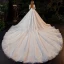 Vintage / Retro Ivory Bridal Wedding Dresses 2021 Ball Gown Square Neckline 3/4 Sleeve Backless Appliques Lace Beading Glitter Tulle Cathedral Train Ruffle