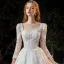 Vintage / Retro Ivory Bridal Wedding Dresses 2021 Ball Gown Square Neckline 3/4 Sleeve Backless Appliques Lace Beading Glitter Tulle Cathedral Train Ruffle