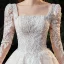 Vintage / Retro Ivory Bridal Wedding Dresses 2021 Ball Gown Square Neckline 3/4 Sleeve Backless Appliques Lace Beading Glitter Tulle Cathedral Train Ruffle
