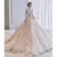Charmant Champagner Durchsichtige Hochzeits Brautkleider / Hochzeitskleider 2021 Ballkleid Stehkragen Lange Ärmel Rückenfreies Applikationen Spitze Perlenstickerei Pailletten Glanz Tülle Kathedrale Schleppe Rüschen
