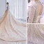 Charmant Champagner Durchsichtige Hochzeits Brautkleider / Hochzeitskleider 2021 Ballkleid Stehkragen Lange Ärmel Rückenfreies Applikationen Spitze Perlenstickerei Pailletten Glanz Tülle Kathedrale Schleppe Rüschen