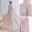 Charmant Champagner Durchsichtige Hochzeits Brautkleider / Hochzeitskleider 2021 Ballkleid Stehkragen Lange Ärmel Rückenfreies Applikationen Spitze Perlenstickerei Pailletten Glanz Tülle Kathedrale Schleppe Rüschen