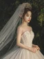 Glitzernden Champagner Durchsichtige Hochzeits Brautkleider / Hochzeitskleider 2021 Ballkleid Rundhalsausschnitt Kurze Ärmel Rückenfreies Perlenstickerei Pailletten Glanz Tülle Kathedrale Schleppe Rüschen