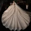 Luxe Champagne Transparentes La Mariée Robe De Mariée 2021 Robe Boule Col Haut Manches Courtes Dos Nu Fait main Perlage Paillettes Glitter Tulle Royal Train Volants