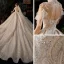Luxe Champagne Transparentes La Mariée Robe De Mariée 2021 Robe Boule Col Haut Manches Courtes Dos Nu Fait main Perlage Paillettes Glitter Tulle Royal Train Volants