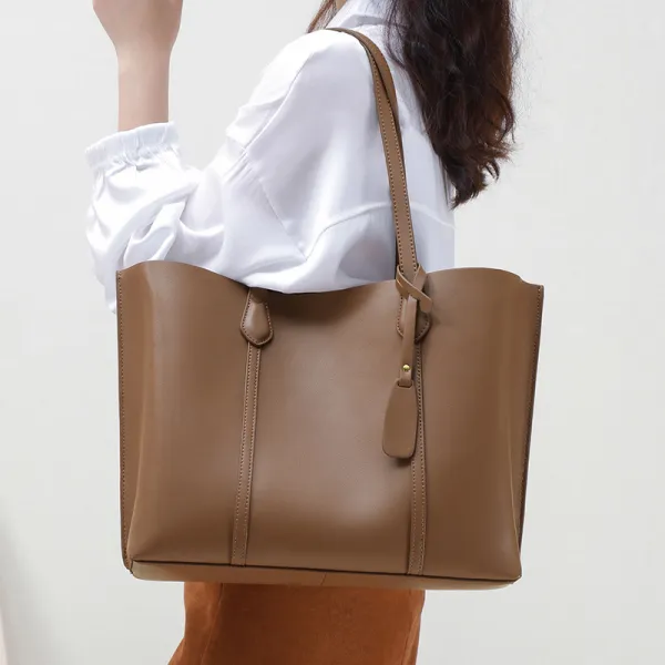 Modest / Simple Brown Square Tote Bag Shopping Bag Shoulder Bags 2021 Leather Women's Bags