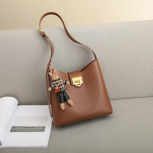 Modest / Simple Brown Square Shoulder Bags 2021 Leather Casual Women's Bags