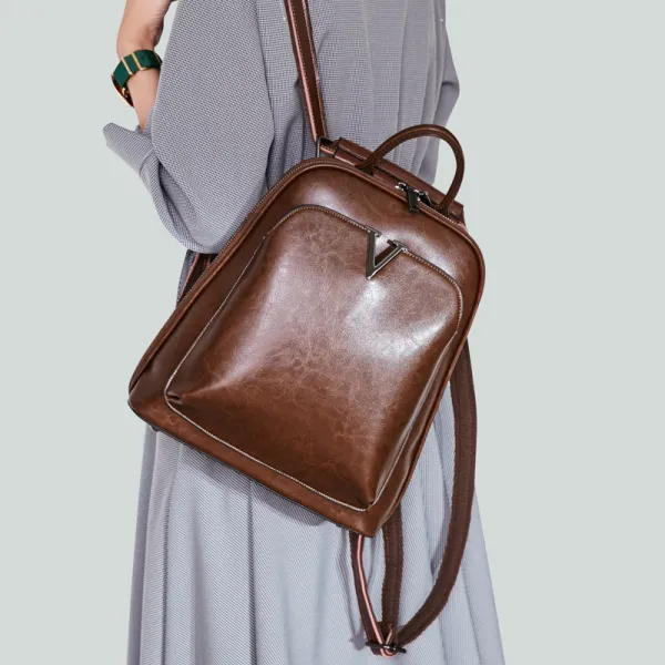 Vintage / Retro Coffee Backpacks Handbag 2021 Leather Casual Women's Bags