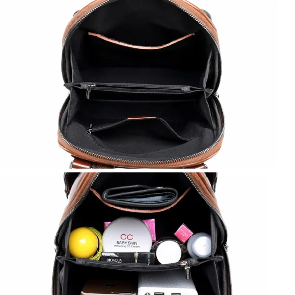 Vintage / Retro Coffee Backpacks Handbag 2021 Leather Casual Women's Bags
