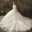 Vintage / Retro Ivory Wedding Dresses 2019 A-Line / Princess See-through Scoop Neck Long Sleeve Backless Appliques Lace Chapel Train Ruffle