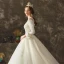 Vintage / Retro Ivory Wedding Dresses 2019 A-Line / Princess See-through Scoop Neck Long Sleeve Backless Appliques Lace Chapel Train Ruffle