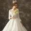 Vintage / Retro Ivory Wedding Dresses 2019 A-Line / Princess See-through Scoop Neck Long Sleeve Backless Appliques Lace Chapel Train Ruffle