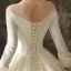 Vintage / Retro Ivory Wedding Dresses 2019 A-Line / Princess See-through Scoop Neck Long Sleeve Backless Appliques Lace Chapel Train Ruffle