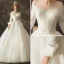 Vintage / Retro Ivory Wedding Dresses 2019 A-Line / Princess See-through Scoop Neck Long Sleeve Backless Appliques Lace Chapel Train Ruffle