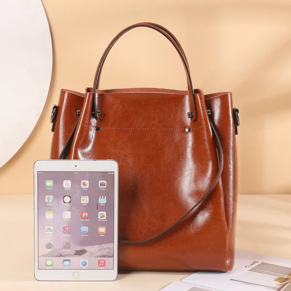 Modest / Simple Brown Square Tote Bag Shoulder Bags Messenger Bag Handbag 2021 Leather Casual Women's Bags