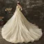 Illusion Champagne Transparentes Robe De Mariée 2019 Princesse Encolure Dégagée 3/4 Manches Dos Nu Appliques En Dentelle Perlage Chapel Train Volants