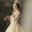 Illusion Champagne Transparentes Robe De Mariée 2019 Princesse Encolure Dégagée 3/4 Manches Dos Nu Appliques En Dentelle Perlage Chapel Train Volants