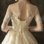 Illusion Champagne Transparentes Robe De Mariée 2019 Princesse Encolure Dégagée 3/4 Manches Dos Nu Appliques En Dentelle Perlage Chapel Train Volants