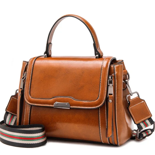 Vintage / Retro Tan Square Handbag Shoulder Bags Messenger Bag 2021 Leather Casual Women's Bags