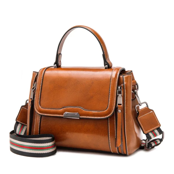 Vintage / Retro Tan Square Handbag Shoulder Bags Messenger Bag 2021 Leather Casual Women's Bags