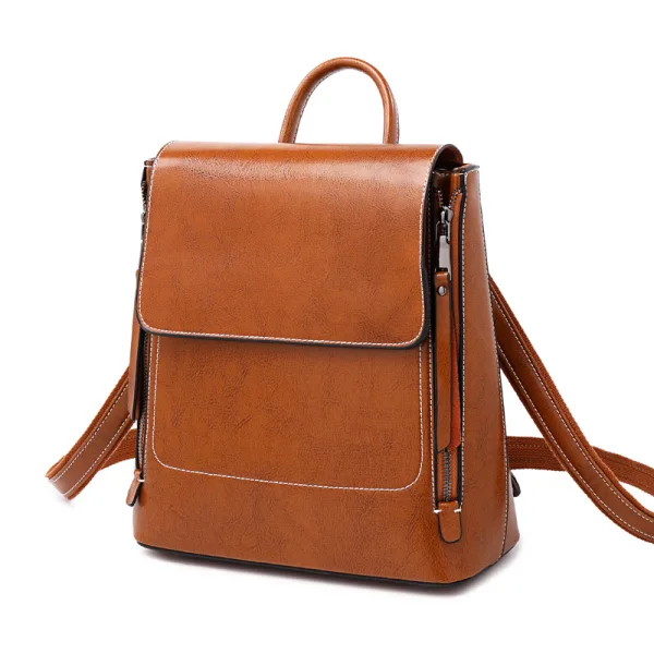 Vintage / Retro Tan Square Satchel Backpacks 2021 Leather Casual Women's Bags