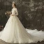 Illusion Ivory Pierced Wedding Dresses 2019 A-Line / Princess V-Neck Long Sleeve Backless Appliques Lace Beading Chapel Train Ruffle