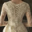 Illusion Ivory Pierced Wedding Dresses 2019 A-Line / Princess V-Neck Long Sleeve Backless Appliques Lace Beading Chapel Train Ruffle