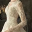 Illusion Ivory Pierced Wedding Dresses 2019 A-Line / Princess V-Neck Long Sleeve Backless Appliques Lace Beading Chapel Train Ruffle