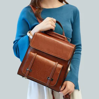 Modest Simple Coffee Square Satchel Backpacks 2021 Leather Women S Bags