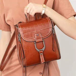 Brown Square Backpacks 2021 Leather Casual Women S Bags