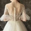 Illusion Champagne Transparentes Robe De Mariée 2019 Princesse Encolure Dégagée Manches de cloche Appliques En Dentelle Perle Glitter Tulle Tribunal Train Volants