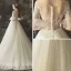 Illusion Champagne Transparentes Robe De Mariée 2019 Princesse Encolure Dégagée Manches de cloche Appliques En Dentelle Perle Glitter Tulle Tribunal Train Volants