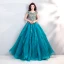 Best Jade Green Dancing Prom Dresses 2021 Ball Gown Scoop Neck Sleeveless Appliques Lace Beading Pearl Floor-Length / Long Ruffle Formal Dresses