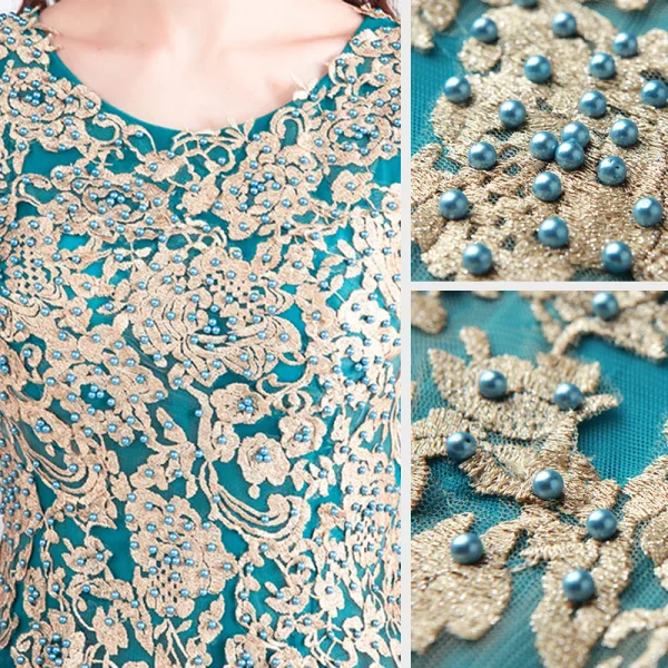 Best Jade Green Dancing Prom Dresses 2021 Ball Gown Scoop Neck Sleeveless Appliques Lace Beading Pearl Floor-Length / Long Ruffle Formal Dresses