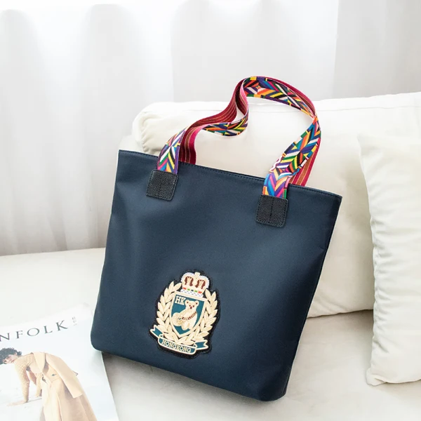 Fashion Navy Blue Waterproof Embroidered Tote Bag Shoulder Bags Shopping Bag 2021 Canvas Casual Women's Bags