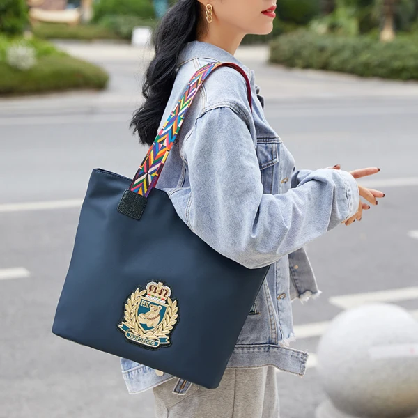 Fashion Navy Blue Waterproof Embroidered Tote Bag Shoulder Bags Shopping Bag 2021 Canvas Casual Women's Bags