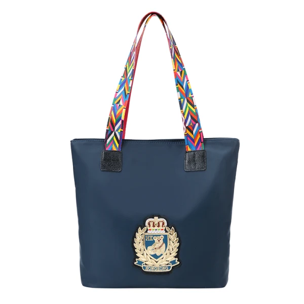 Fashion Navy Blue Waterproof Embroidered Tote Bag Shoulder Bags Shopping Bag 2021 Canvas Casual Women's Bags