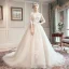 Romantique Champagne Transparentes Robe De Mariée 2019 Princesse Encolure Dégagée 3/4 Manches Dos Nu Appliques En Dentelle Perlage Chapel Train Volants