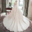 Romantique Champagne Transparentes Robe De Mariée 2019 Princesse Encolure Dégagée 3/4 Manches Dos Nu Appliques En Dentelle Perlage Chapel Train Volants