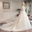 Romantique Champagne Transparentes Robe De Mariée 2019 Princesse Encolure Dégagée 3/4 Manches Dos Nu Appliques En Dentelle Perlage Chapel Train Volants