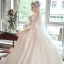 Romantique Champagne Transparentes Robe De Mariée 2019 Princesse Encolure Dégagée 3/4 Manches Dos Nu Appliques En Dentelle Perlage Chapel Train Volants