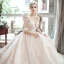 Romantique Champagne Transparentes Robe De Mariée 2019 Princesse Encolure Dégagée 3/4 Manches Dos Nu Appliques En Dentelle Perlage Chapel Train Volants