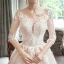 Romantique Champagne Transparentes Robe De Mariée 2019 Princesse Encolure Dégagée 3/4 Manches Dos Nu Appliques En Dentelle Perlage Chapel Train Volants