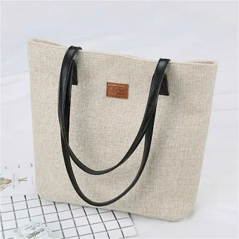Modest Simple Square Beige Tote Bag Shopping Bag Shoulder Bags 2021 Canvas Casual Women S Bags