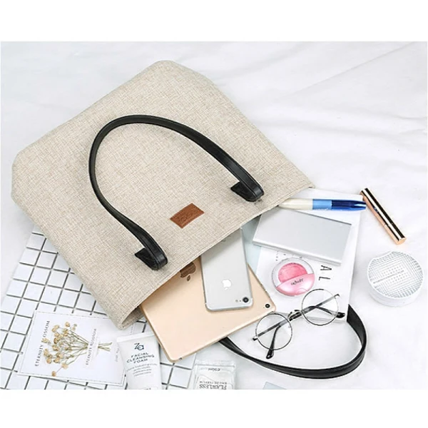 Modest / Simple Square Beige Tote Bag Shopping Bag Shoulder Bags 2021 Canvas Casual Women's Bags