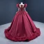 Luxus / Herrlich Burgunderrot Satin Tanzen Ballkleider 2021 Ballkleid Durchsichtige Rundhalsausschnitt Lange Ärmel Handgefertigt Perlenstickerei Pailletten Sweep / Pinsel Zug Rüschen Festliche Kleider