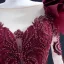 Luxus / Herrlich Burgunderrot Satin Tanzen Ballkleider 2021 Ballkleid Durchsichtige Rundhalsausschnitt Lange Ärmel Handgefertigt Perlenstickerei Pailletten Sweep / Pinsel Zug Rüschen Festliche Kleider