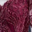 Luxus / Herrlich Burgunderrot Satin Tanzen Ballkleider 2021 Ballkleid Durchsichtige Rundhalsausschnitt Lange Ärmel Handgefertigt Perlenstickerei Pailletten Sweep / Pinsel Zug Rüschen Festliche Kleider