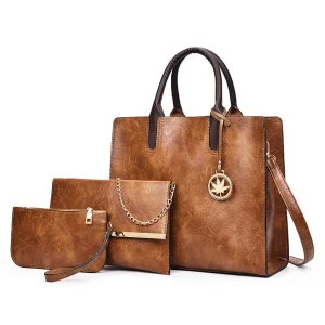 3 Piece Brown Shoulder Bags Handbag Wallet 2021 Pu Casual Women S Bags
