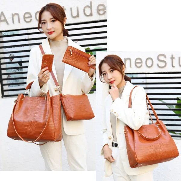 4-piece Blushing Pink Square Shoulder Bags Handbag Wallet 2021 Alligator Print PU Women's Bags